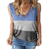 Women Color Block Tank Tops Sleeveless V Neck Summer Casual Tee Shirt Loose Tees