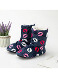 Women Men Winter Warm Boot Slippers Lips Design Flat Thicken Plus Velvet Slipper
