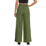 Women Side Slit Wide Leg Loungewear Solid Color Casual Bottoms High Waisted Summer Palazzo Pants