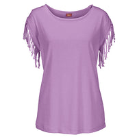 Plus Size Women Summer Short Sleeve Tassel Casual Tops Blouses Solid T-Shirt Bodycon Scoop Neck Shirt