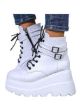 Womens Ladies Winter Mid Calf Boots Platform Boots Combat Booties Zipper Lace Up