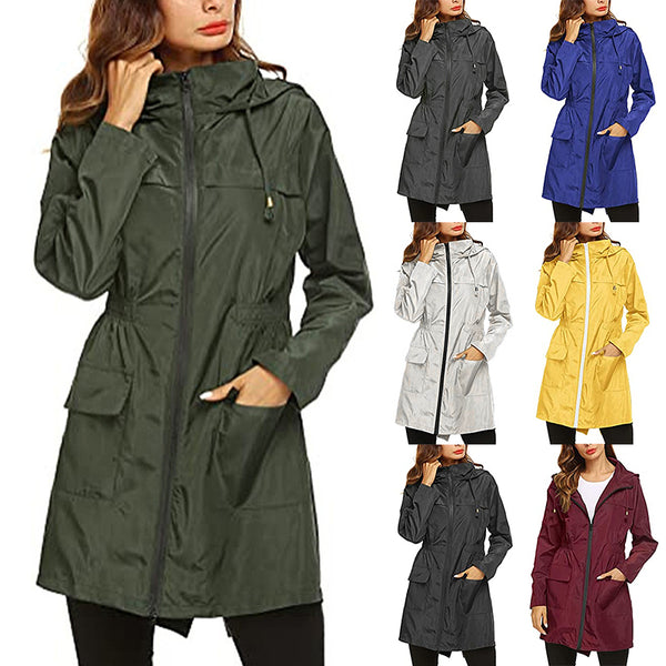 Women Waterproof Coat Jacket Raincoat Hooded Zipper Overcoat Windbreaker Outwear