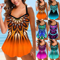 Women V Neck Tankini Swimdress Tummy Control Beachwear Swimsuit Floral Printed Swimwear Bathing Suits With Boyshorts