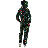 Women Christmas Xmas Print Hooded Jumpsuit Pyjamas Romper Hoodie Homewear Zipper