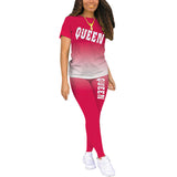 Women Gradient Color Pajamas Set Short Sleeve Tops Leggings Homewear Loungewear