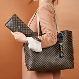 Women PU Leather Tote Shoulder Bag Handbag Satchel Purse With Clutch Bag Pom Pom