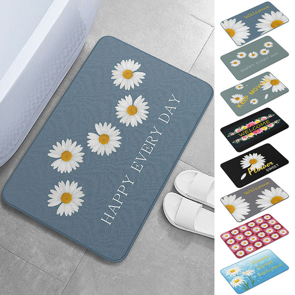 Daisy Printed Entrance Door Mat Floor Rug Flannel Anti-Slip Carpet Pad Washable