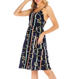 Women Backless Spaghetti Strap Dress Floral Print Pocket Summer Sexy Beach Dress