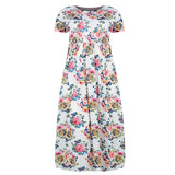 Womens Floral Printed Crew Neck Maxi Dresses Short Sleeves Plus Size Swing Dress