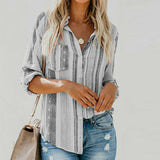 Women's Button Down Shirts Casual Long Sleeves Lapel Collar Striped Print Blouse Vertical
