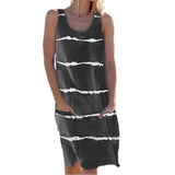 Women Striped Beach Slip Skirt Knee Length Sleeveless Round Neck Dress Plus Size