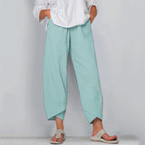 Womens Solid Color Casual Pants Soft High Waist Elastic Waist Side Pocket Slacks