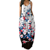 Women's Loose Floral Maxi Dresses Casual Long Dresses 2 Side Pockets Boho Dress