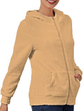 Womens Casual Winter Outwear Plush Open Front Full Zipper Coat Fluffy Fuzzy Fleece Hoodies Jackets With Pockets