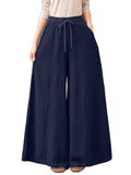 Women Casual Wide Leg Loungewear Solid Color Baggy Palazzo Pant Ladies High Waist Beach Trousers