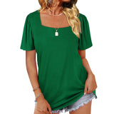 Women Loose Solid Color Ruched Tunic Short Sleeve Stripe T Shirts