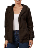 Womens Casual Winter Outwear Plush Open Front Full Zipper Coat Fluffy Fuzzy Fleece Hoodies Jackets With Pockets