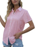 Women's Casual Solid Color Lapel Short Sleeve Shirt Loose Casual Cardigan Tops