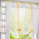 1pc Slot Top Rod Pocket Embroidery Floral Short Window Curtain Tie Up Voile Window Drape Sheer Cafe Tier Tulle Kitchen Scarf Bathroom Valance