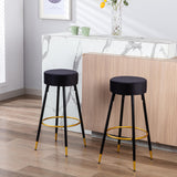 Goory Industrial Round Bar Stools Set of 2, PU Leather 2pcs Barstool 30" Height Dining Chair Stool Counter Stools with Metal Footrest for Kitchen Island Height,Pub Bar Coffee Shop,Gray