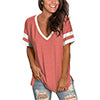 Women's Casual T-Shirt V-Neck Short Sleeve Splicing Tops Split Hem Summer Basic