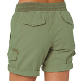Women's Cotton Linen Wide Leg Cargo Shorts Casual Multi Pockets Loose Fit Shorts