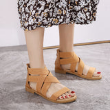 Women Summer Flat Sandals Gladiator Elastic Straps Open Toe Back Zip Beach Shoes