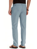 Men Summer Casual Elastic Waist Pants Straight Leg Fitted Trousers Solid Color Yoga Loungewear with Pockets