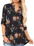 Women Floral Printed V Neck Long Sleeve T-Shirt Pullover Blouse Tops Tunic Tee
