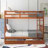 CUH Teens Adults Heavy Duty Full-Length Guardrail Bunk Beds Frame Wood With Ladders And 2 Storage Drawers Full-Over-Full Space-Saving