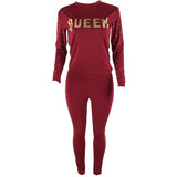 Women Letter Design Rhinestone Faux Pearl Two-Piece Suit Party Sexy Tracksuit