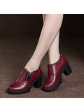 Women's Casual Zipper Lace Platform Mid-Heel Round Toe Oxfords Dress Shoes