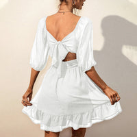 Women Elegant Party Short Mini Dress Half Short Sleeves Tunic Dress Summer Boho Beach Sundress Casual Flowy Dress
