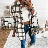 Women Plaid Printed Long Sleeve Shirt Loose Casual Tops Blouse Tunic Button-Down