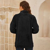 Women Zip Jacket Long Sleeves Lapel Collar Solid Color Warm Thicken Woolen Coat