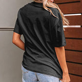 Women Distressed Hole Shirt Short Sleeve Round Neck T Shirt Blouse