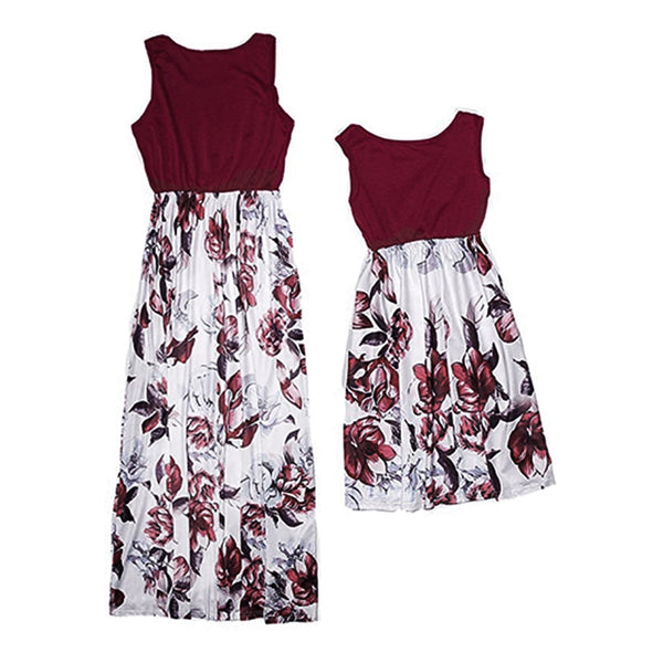 Parent-Child Outfit Long Dress Flowers Stitching Tops Flowers Fashion Maxi Dress