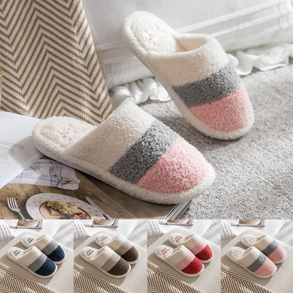 Women Men Home Slipper House Indoor Warm Slippers Shoes Strpied Flat Slides