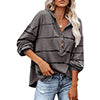 Women Casual V Neck Loose Long Sleeve Shirt Button Stripe Top Blouse Sweatshirt
