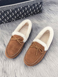 Bowknot Loafers for Women Winter Warm Moccasins Slippers Faux Fur Lined Casual Flat Shoes Indoor & Outdoor