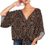 Women's Blouse Half Sleeve Printed Tie Cotton Top Beach Wear Deep V Neck Loose Shirt