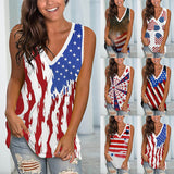 Women Sleeveless Tank Tops USA Flag Print Blouse Shirt Casual 4th of July Patriotic V Neck T Shirt