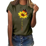 Women Sunflower Tops Ladies Casual Short Sleeve T Shirt Crew Neck Floral Print  Blouse Tee Shirt Top