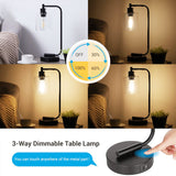 Touch Control Industrial Table Lamps Bedside Nightstand Lamps with Glass Shade, 3-Way Dimmable Reading Lamps for Bedroom Living Room with 2 USB Ports