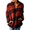 Women Fleece Plaid Jacket Coat Winter Warm Long Sleeve Zip Stand Collar Thick Outwear for Ladies Fashion Plush Comfy Coats With Pockets