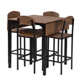CUH 5-Pieces Brown Kitchen Dining Room Table Set,Adjustable Drop Leaf Dining Table Set,Counter Height Dining Room Set For 4,Dining Table Set with 4 Dining Footrest Chairs