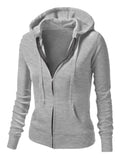 Lumento Women Long Sleeve Zip Up Hooded Sweatshirt Leisure Solid Color Thin Jacket Outwear