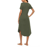 Women's Short Sleeve Pockets Pajamas Sleep Dress Nightgown Sleepwear Nightshirt