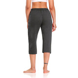 Women Solid Elastic Waist Baggy Pants Cropped Casual Yoga Sports Trousers Summer