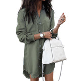 Plus Size Women Fashion Long Sleeve Shirt Dress Casual Denim Dresses Party Office Wear